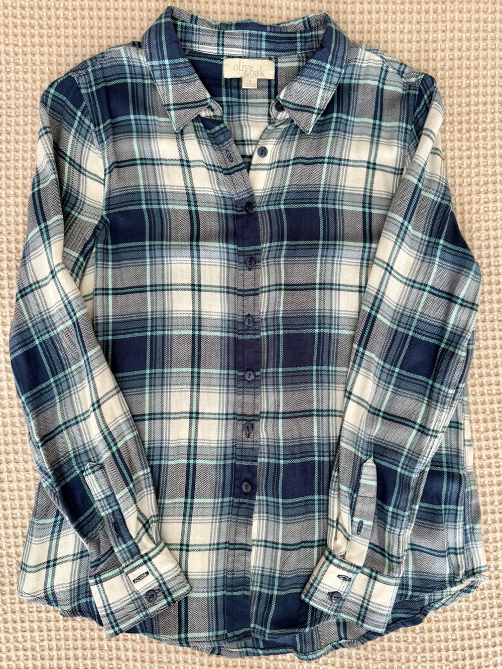 Olive & Oak Navy, White & Teal Plaid Button-Down Shirt
